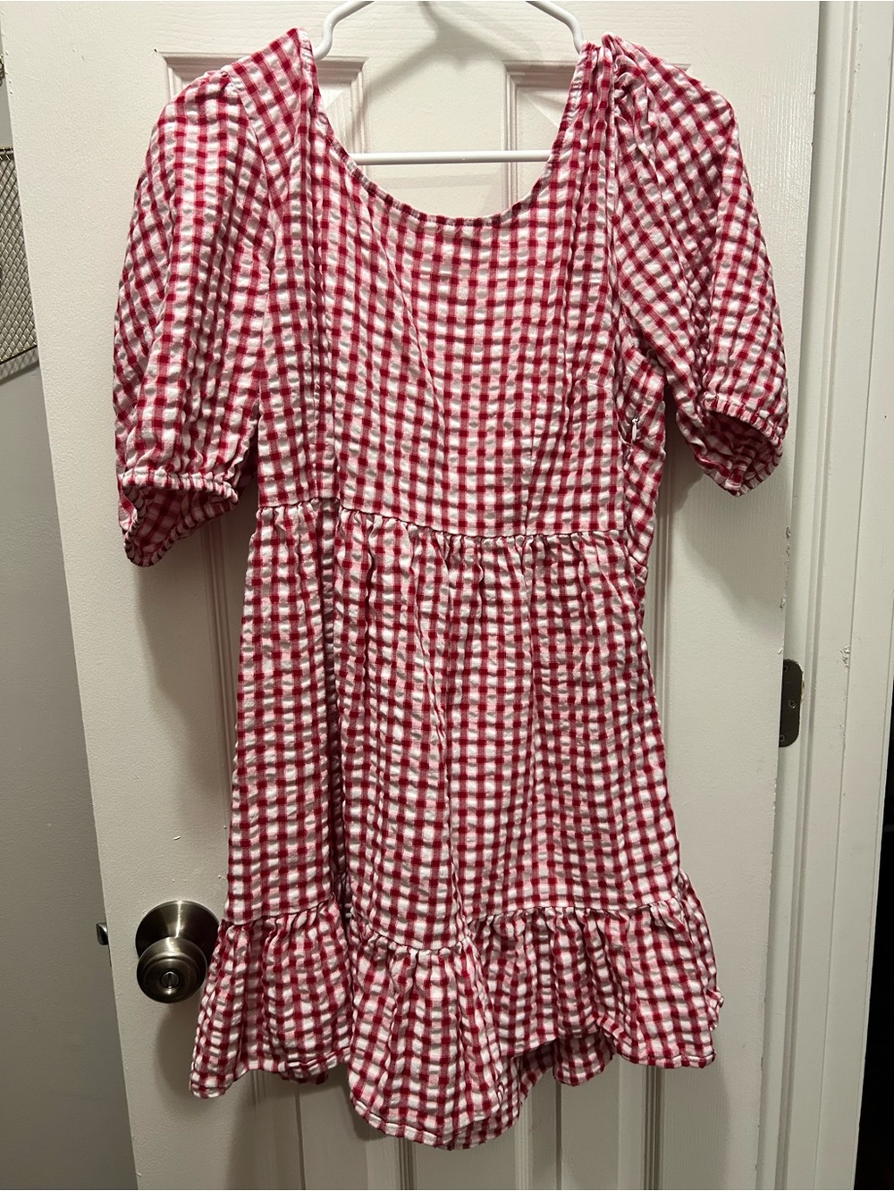 Women’s Red Gingham Puff-Sleeve Dress